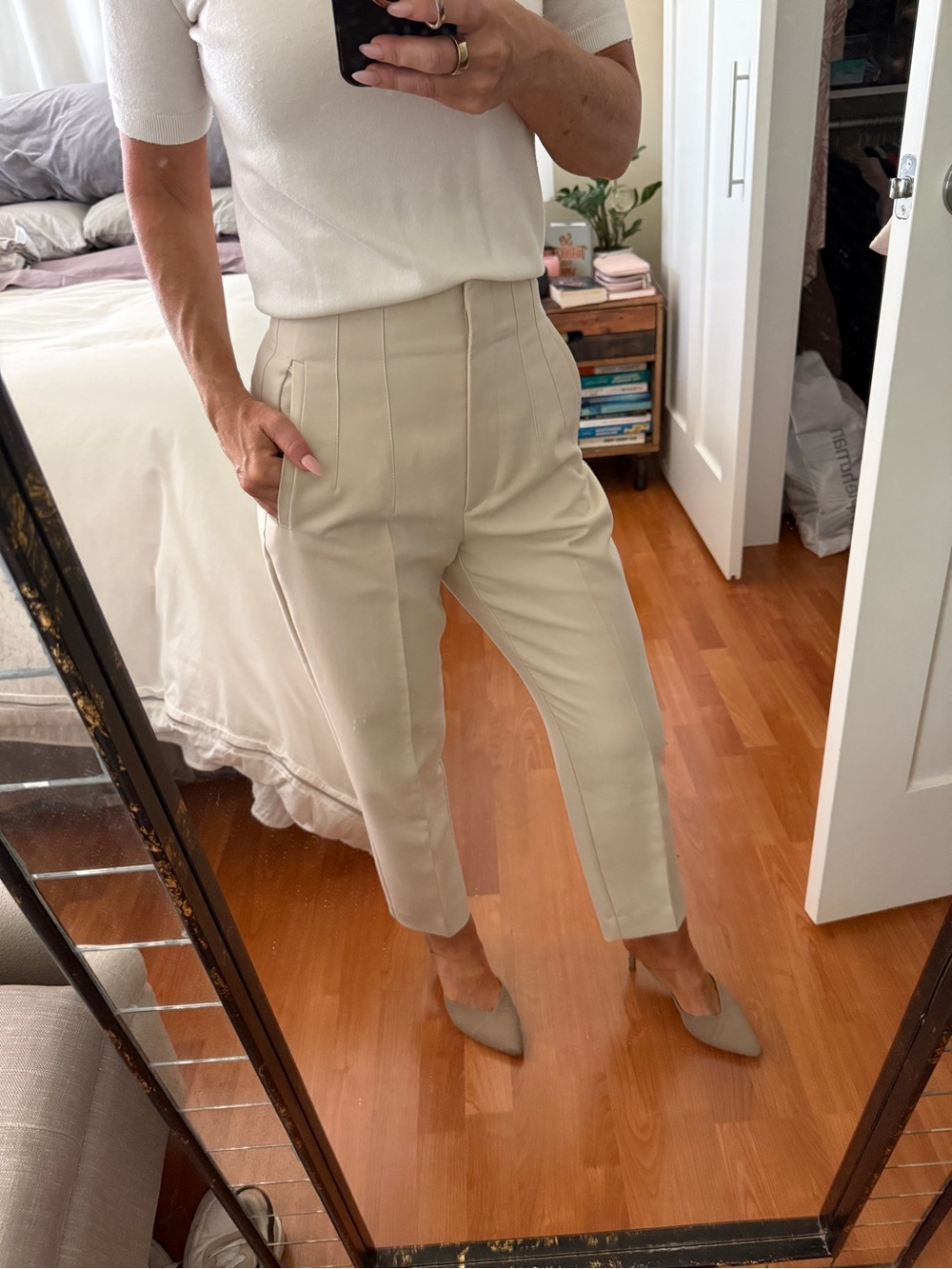 Zara Ivory High-Waist Trousers
